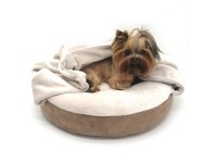 Лежак пуф з ковдрою для собак і котів  Айсберг круглий коричневий №1 420х420х90 мм